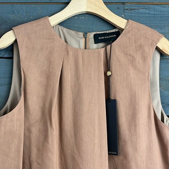 NWT Kobi Halperin $498 Peyton Linen-Blend Mini Dress Taupe Size M - Picture 5 of 13